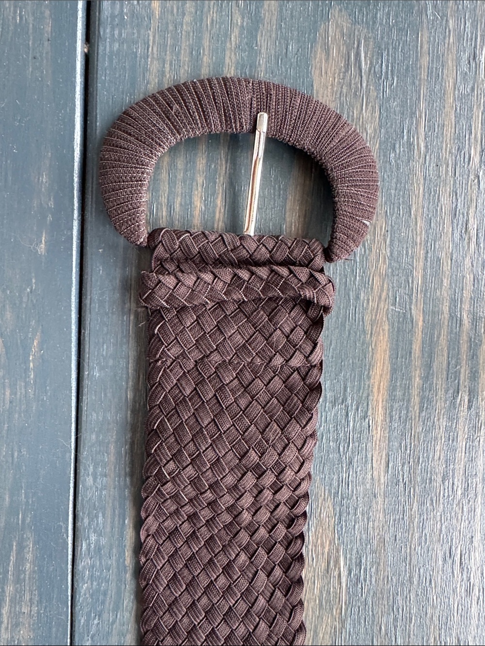 Chico's Woven Elastic Belt in Brown with Covered Buckle